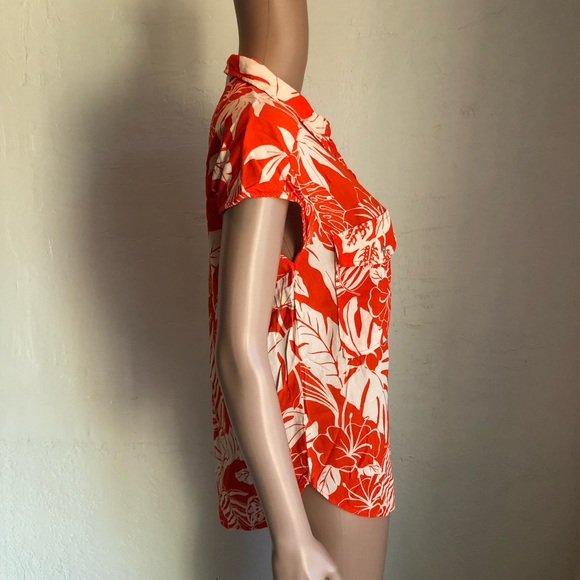 MNG Mango Orange/Cream Oversized Flowy Tropical Printed Shirt Women’s Size 4 Top - Picture 4 of 16